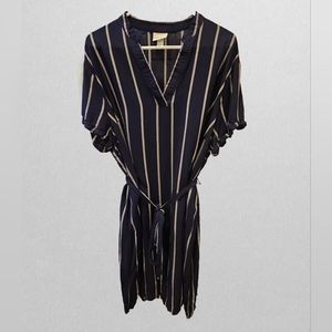 Ava & Viv blue/taupe stripe belted dress